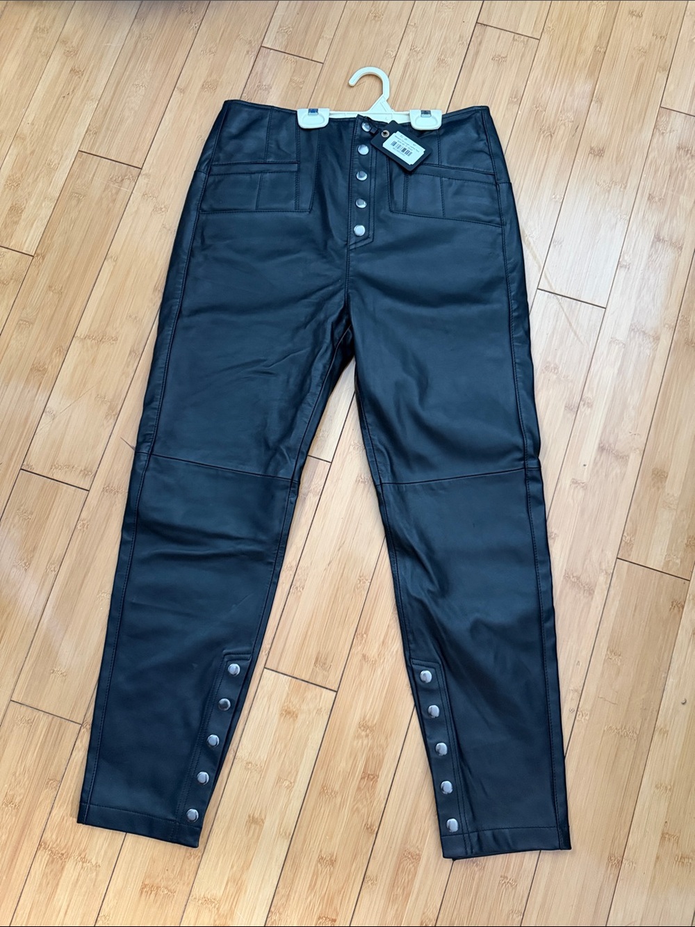 Marissa Webb Black Leather High-Rise Button Pants